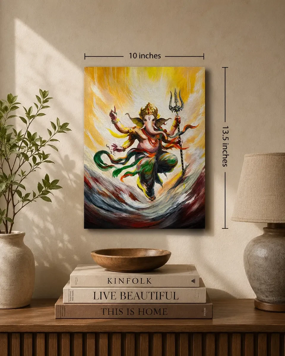 Karnataka Handpainted Lord Ganesha Acrylic Canvas Painting (10 × 13.5 Inches)