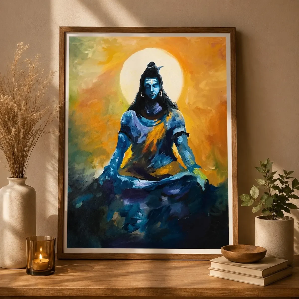 Karnataka Handpainted Lord Shiva Acrylic Canvas Painting (20.5 × 22 Inches)