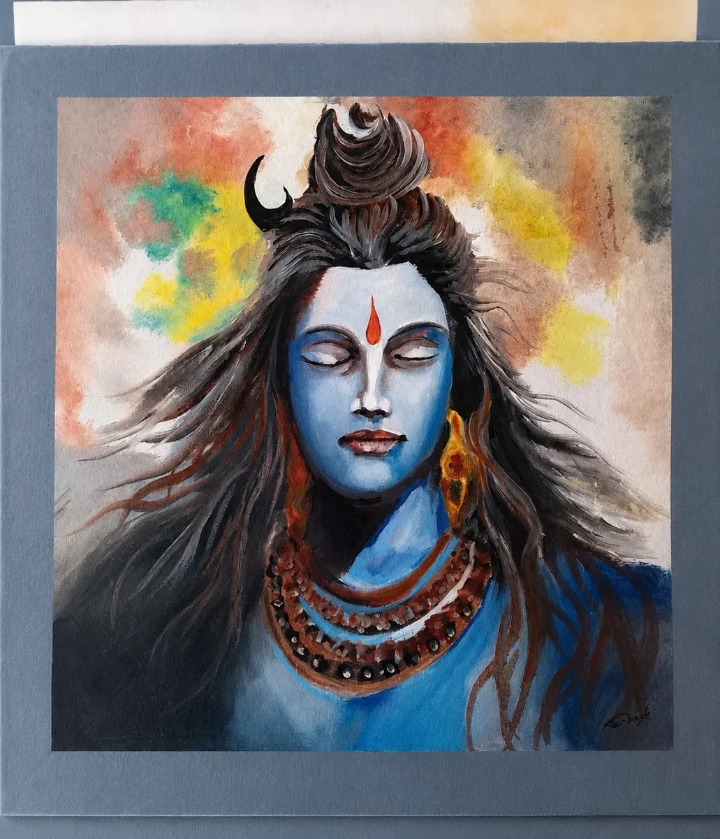 Karnataka Handpainted Lord Shiva Acrylic Canvas Painting (18 × 19 Inches)