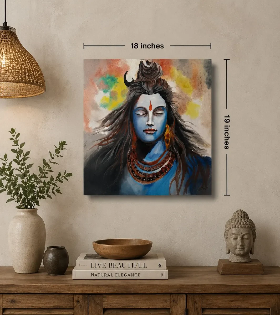 Karnataka Handpainted Lord Shiva Acrylic Canvas Painting (18 × 19 Inches)