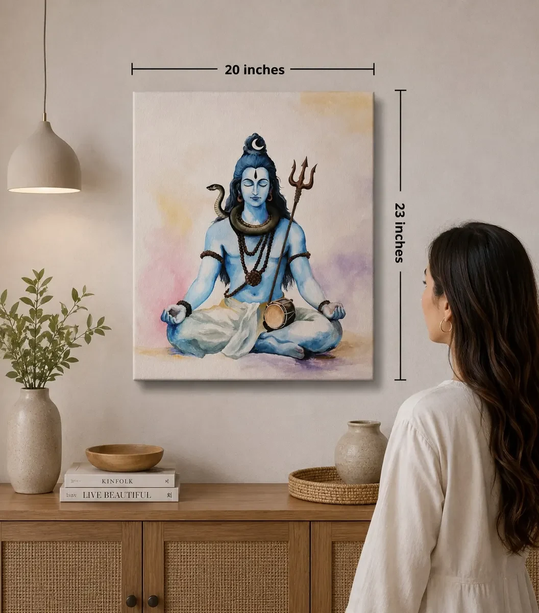 Karnataka Handpainted Lord Shiva Meditation Acrylic Canvas Painting (20 × 23 Inches)