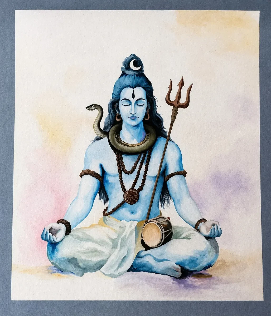 Karnataka Handpainted Lord Shiva Meditation Acrylic Canvas Painting (20 × 23 Inches)