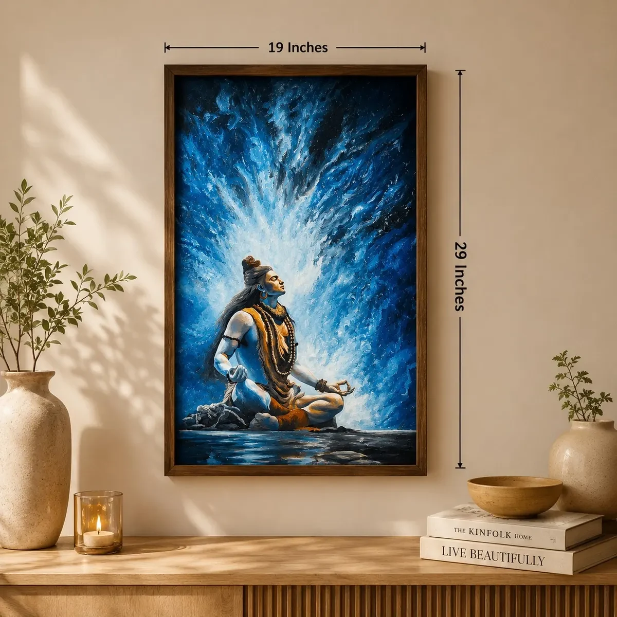 Karnataka Handpainted Lord Shiva Meditation Acrylic Canvas Wall Painting (19 × 29 Inches)