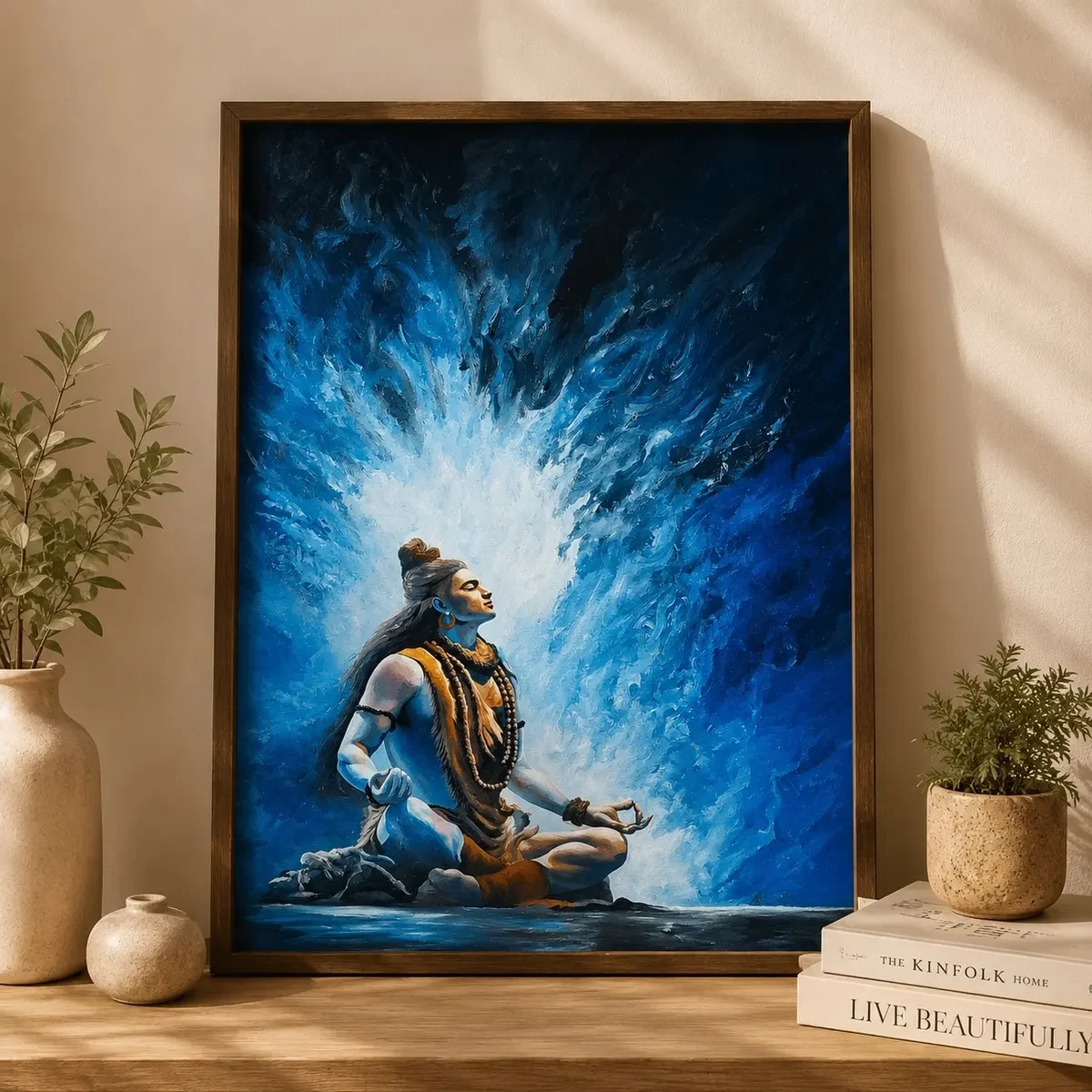 Karnataka Handpainted Lord Shiva Meditation Acrylic Canvas Wall Painting (19 × 29 Inches)
