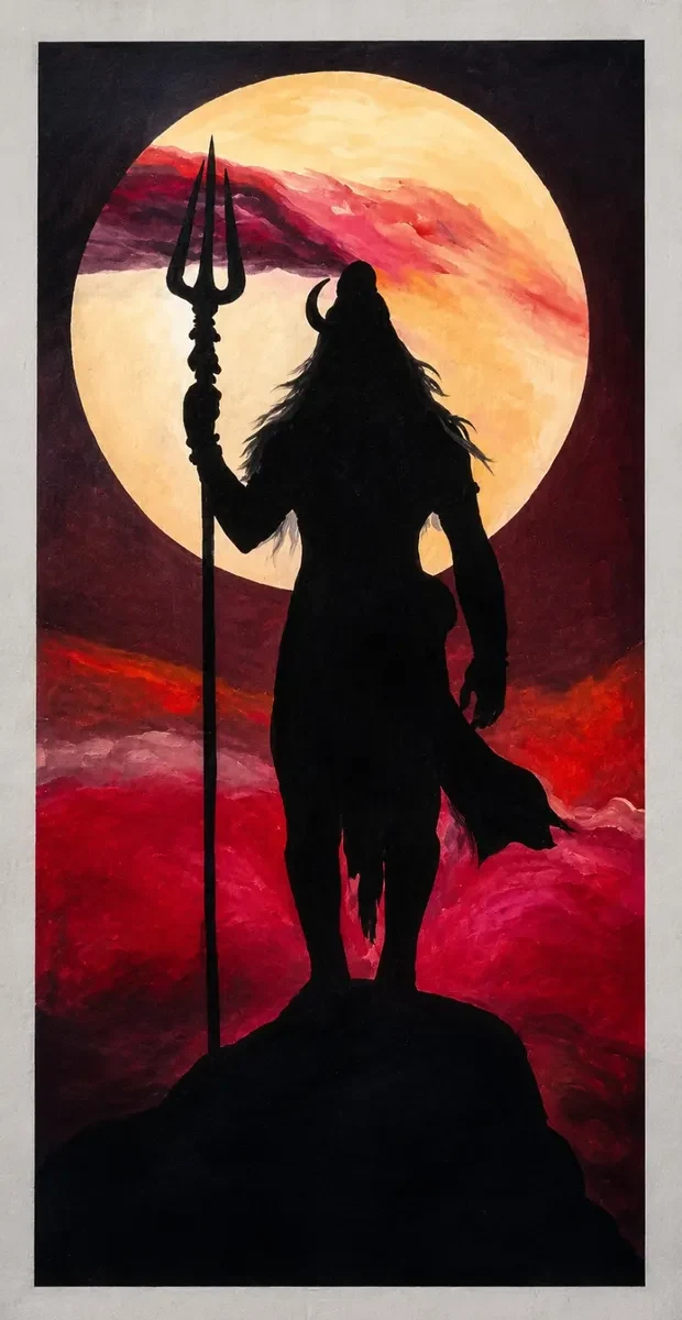 Karnataka Handpainted Lord Shiva Silhouette Acrylic Canvas Painting (10 × 22 Inches)