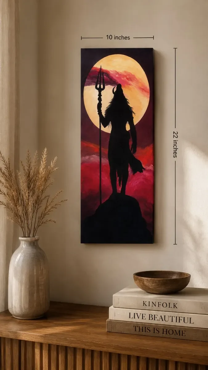 Karnataka Handpainted Lord Shiva Silhouette Acrylic Canvas Painting (10 × 22 Inches)