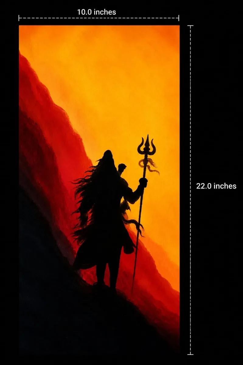 Karnataka Handpainted Lord Shiva Silhouette Acrylic Canvas Painting – Sunrise (10 × 22 Inches)