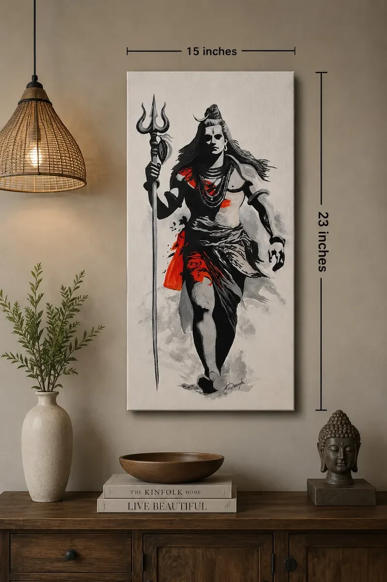 Karnataka Handpainted Lord Shiva Walking Acrylic Canvas Painting (15 × 23 Inches)
