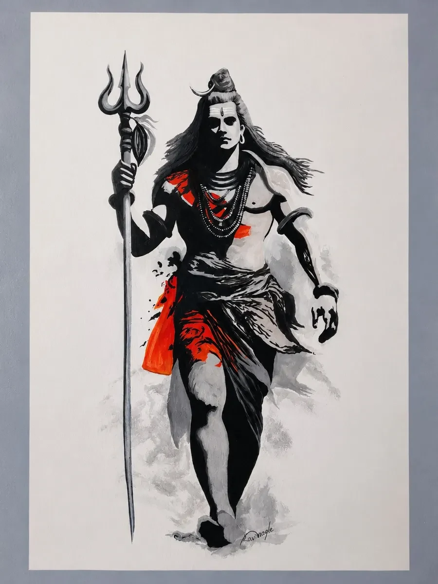 Karnataka Handpainted Lord Shiva Walking Acrylic Canvas Painting (15 × 23 Inches)