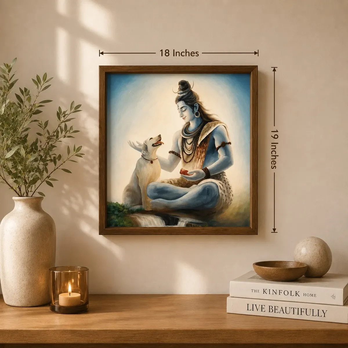 Karnataka Handpainted Lord Shiva with Nandi Acrylic Canvas Painting (18 × 19 Inches)