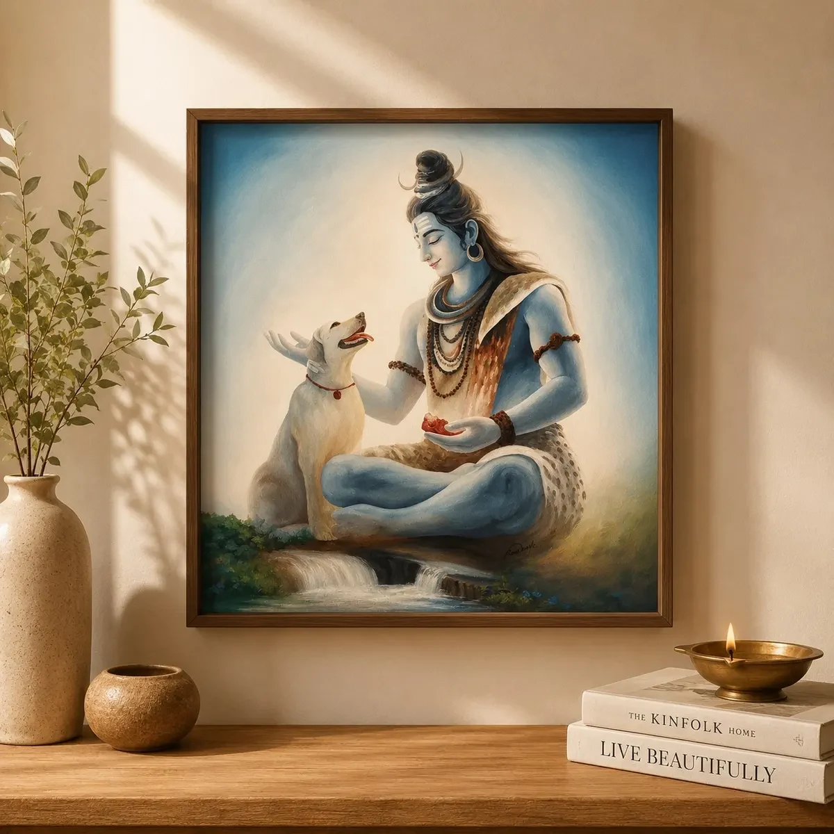 Karnataka Handpainted Lord Shiva with Nandi Acrylic Canvas Painting (18 × 19 Inches)