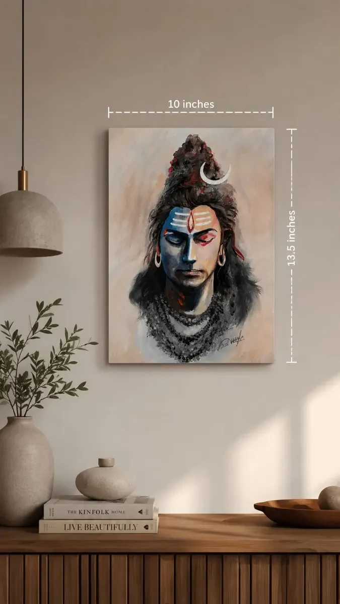 Karnataka Handpainted Lord Shivji Face Acrylic Canvas Painting (10 × 22 Inches)