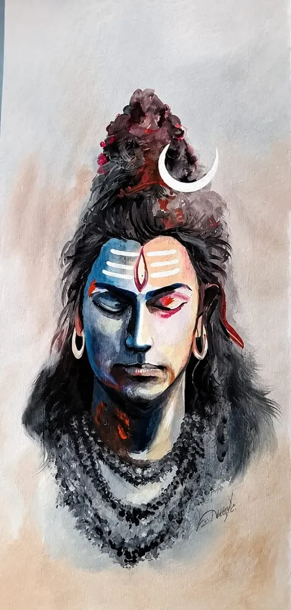 Karnataka Handpainted Lord Shivji Face Acrylic Canvas Painting (10 × 22 Inches)