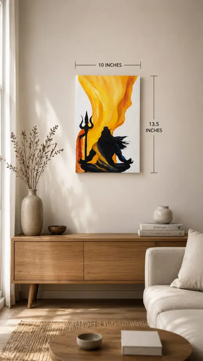 Karnataka Handpainted Meditating Lord Shiva Acrylic Canvas Painting (10 × 22 Inches)