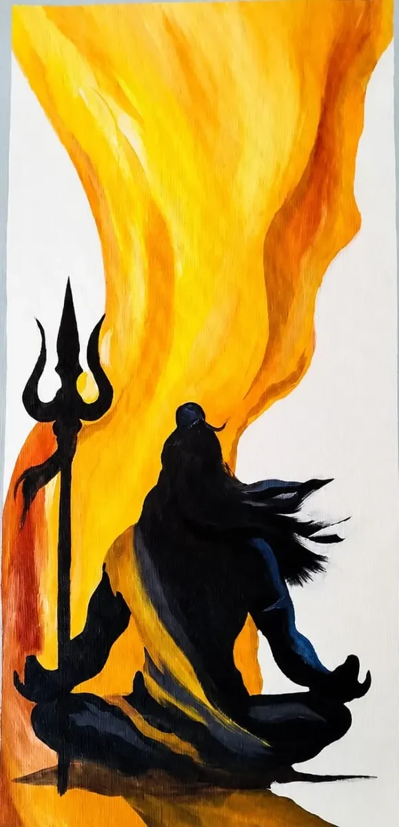 Karnataka Handpainted Meditating Lord Shiva Acrylic Canvas Painting (10 × 22 Inches)