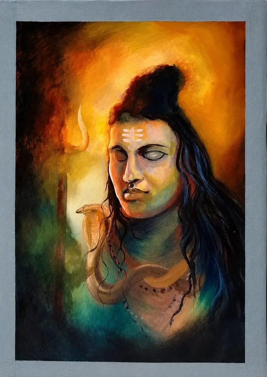 Karnataka Handpainted Meditating Lord Shiva Acrylic Canvas Painting (19 × 29 Inches)