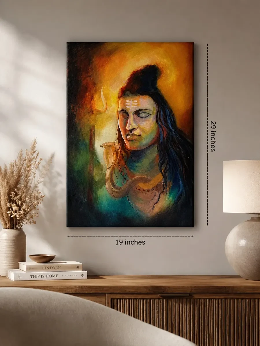 Karnataka Handpainted Meditating Lord Shiva Acrylic Canvas Painting (19 × 29 Inches)