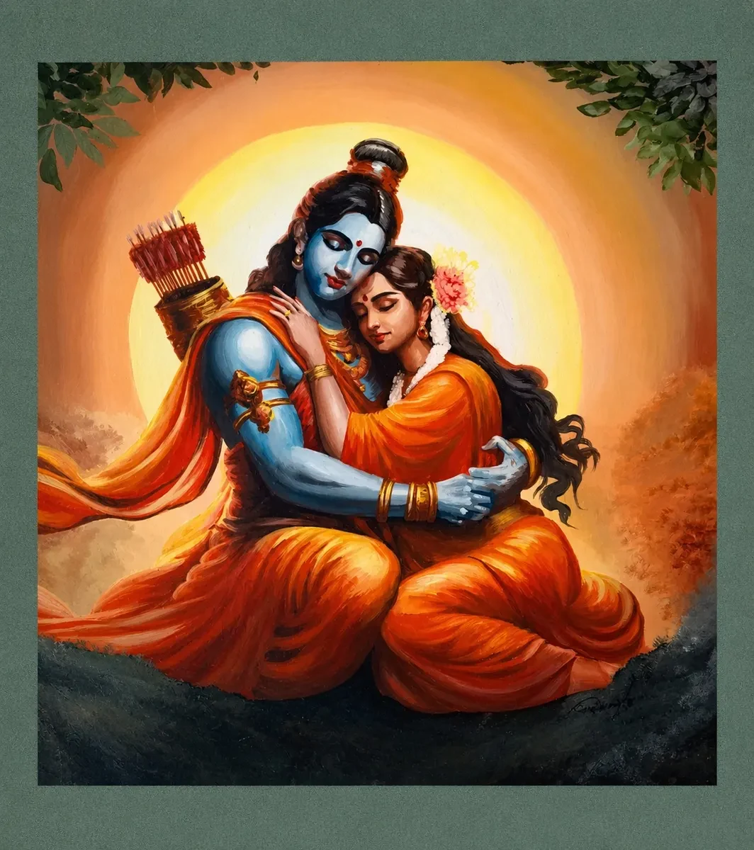 Karnataka Handpainted Ram Siya Acrylic Canvas Painting (16 × 17 Inches)