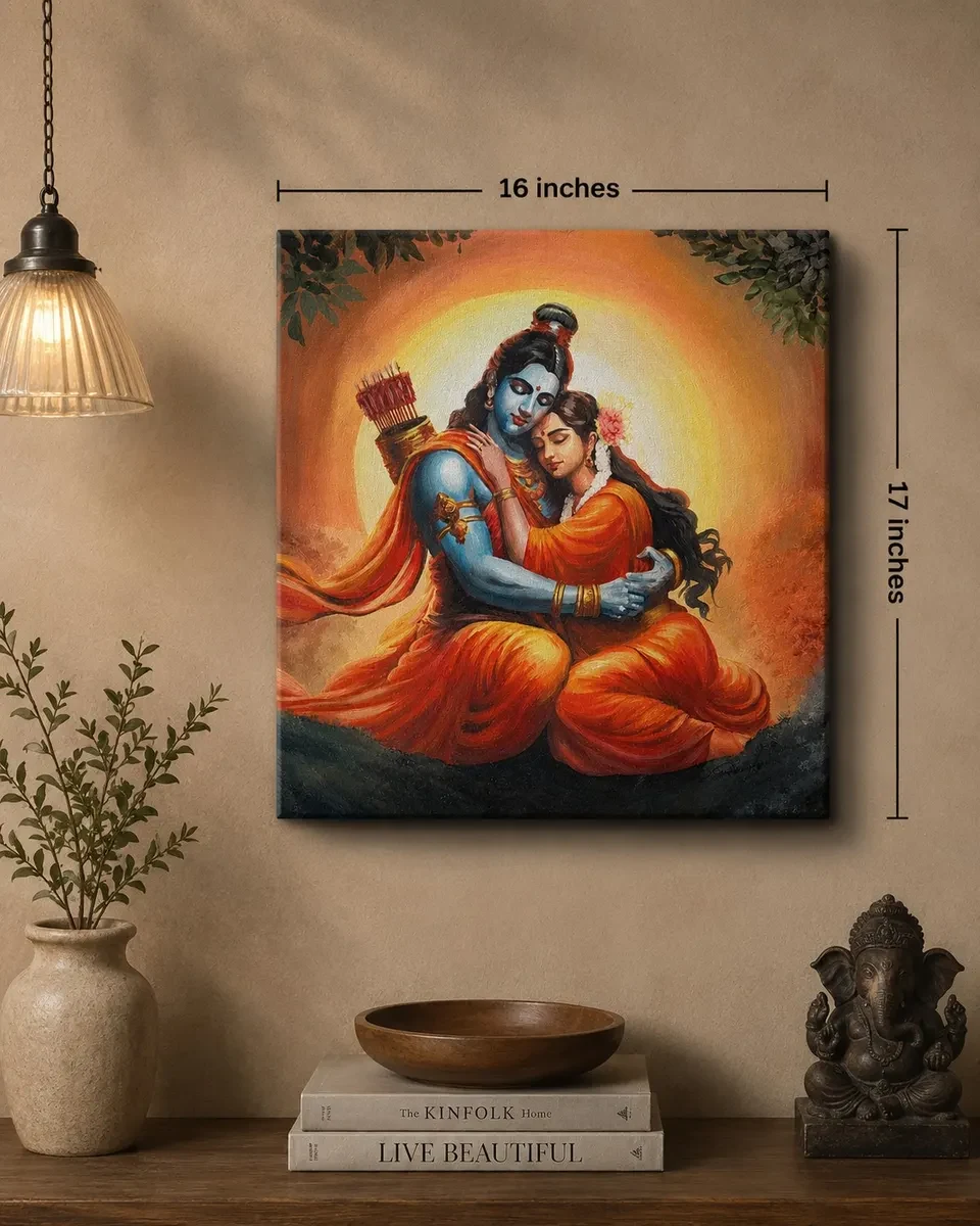 Karnataka Handpainted Ram Siya Acrylic Canvas Painting (16 × 17 Inches)