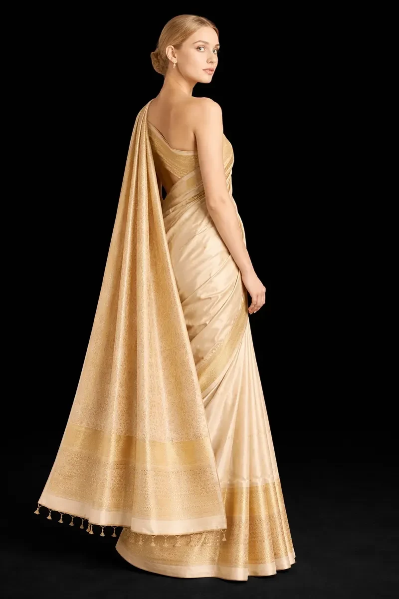 Kerala Kasavu Saree Golden Zari Border