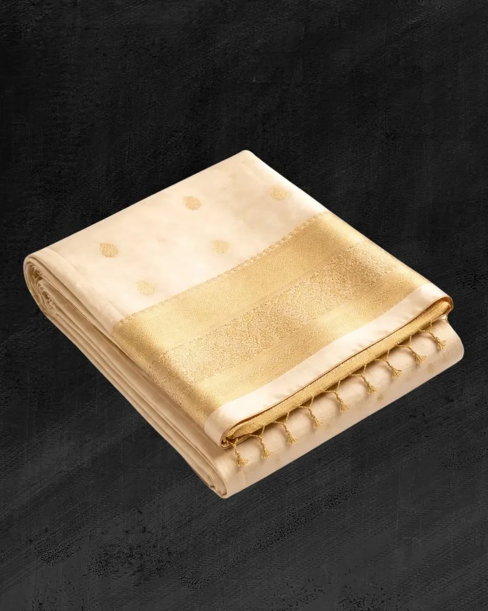 Kerala Kasavu Saree Golden Zari Border