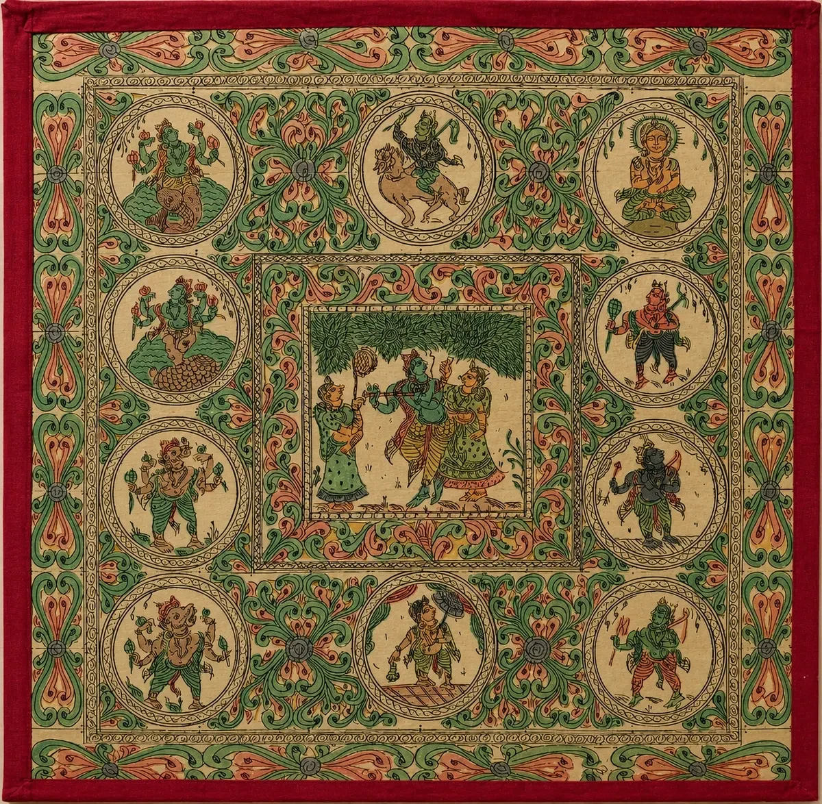Authentic Handmade Dashavatar Pattachitra Painting | 13 × 13 Inches