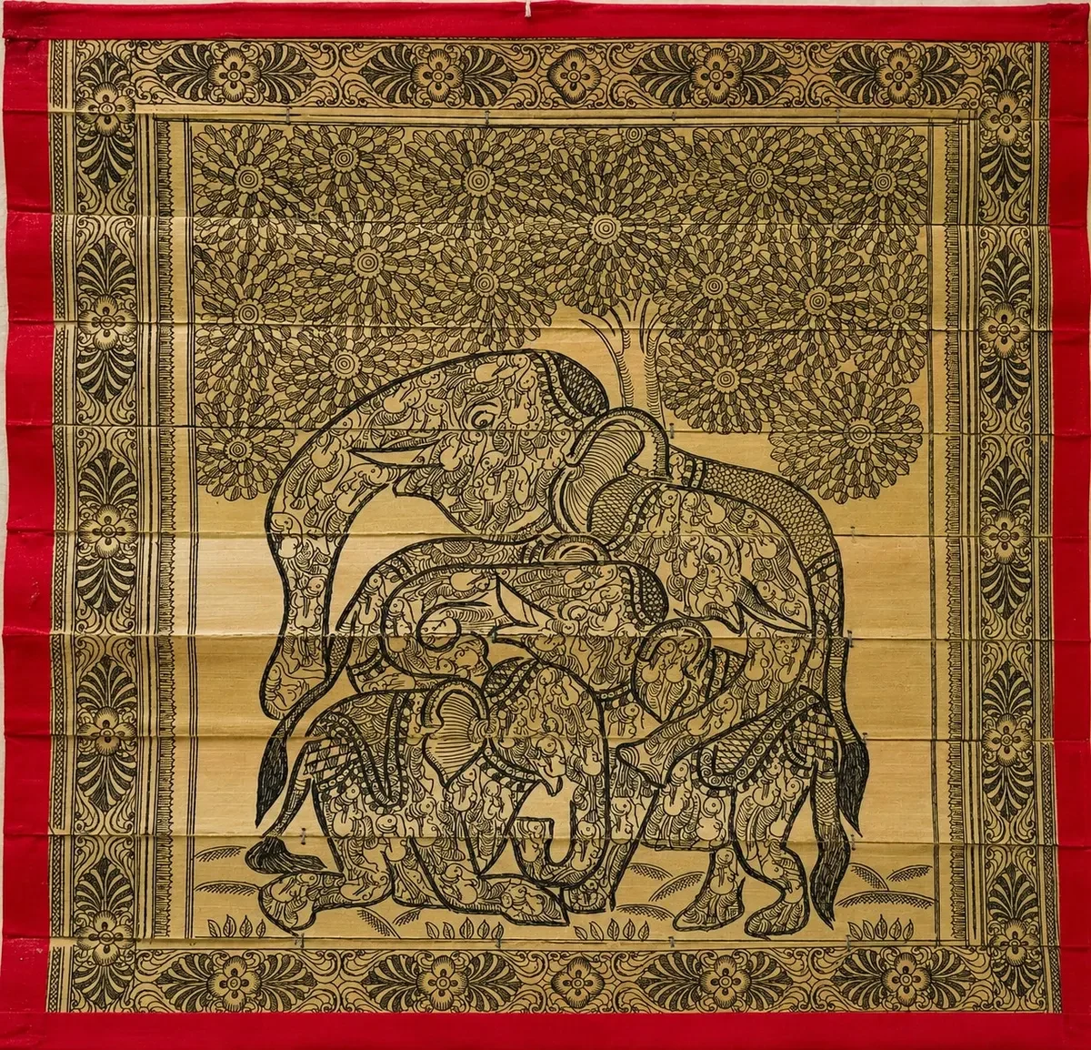 Authentic Handmade Elephant Pattachitra Painting | 13 × 13 Inch