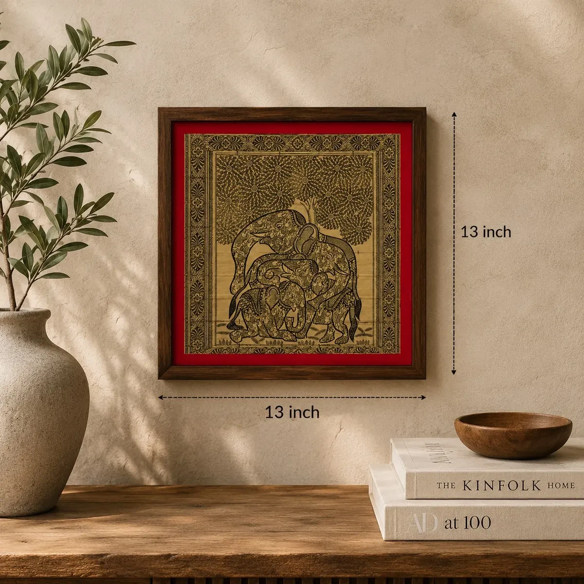 Authentic Handmade Elephant Pattachitra Painting | 13 × 13 Inch