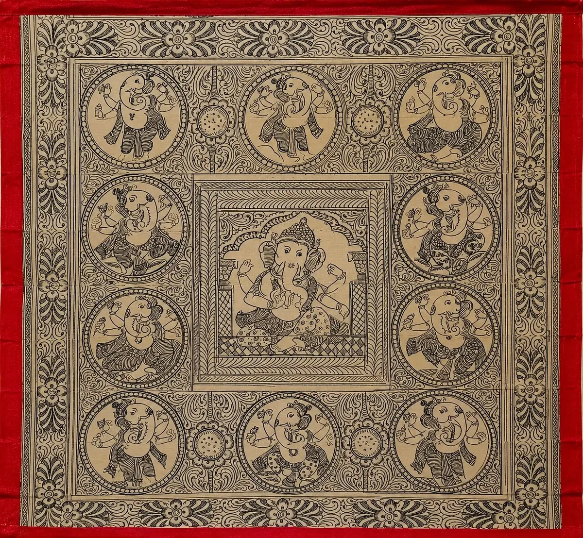 Authentic Handmade Ganesh Pattachitra Painting | 13 × 13 Inches