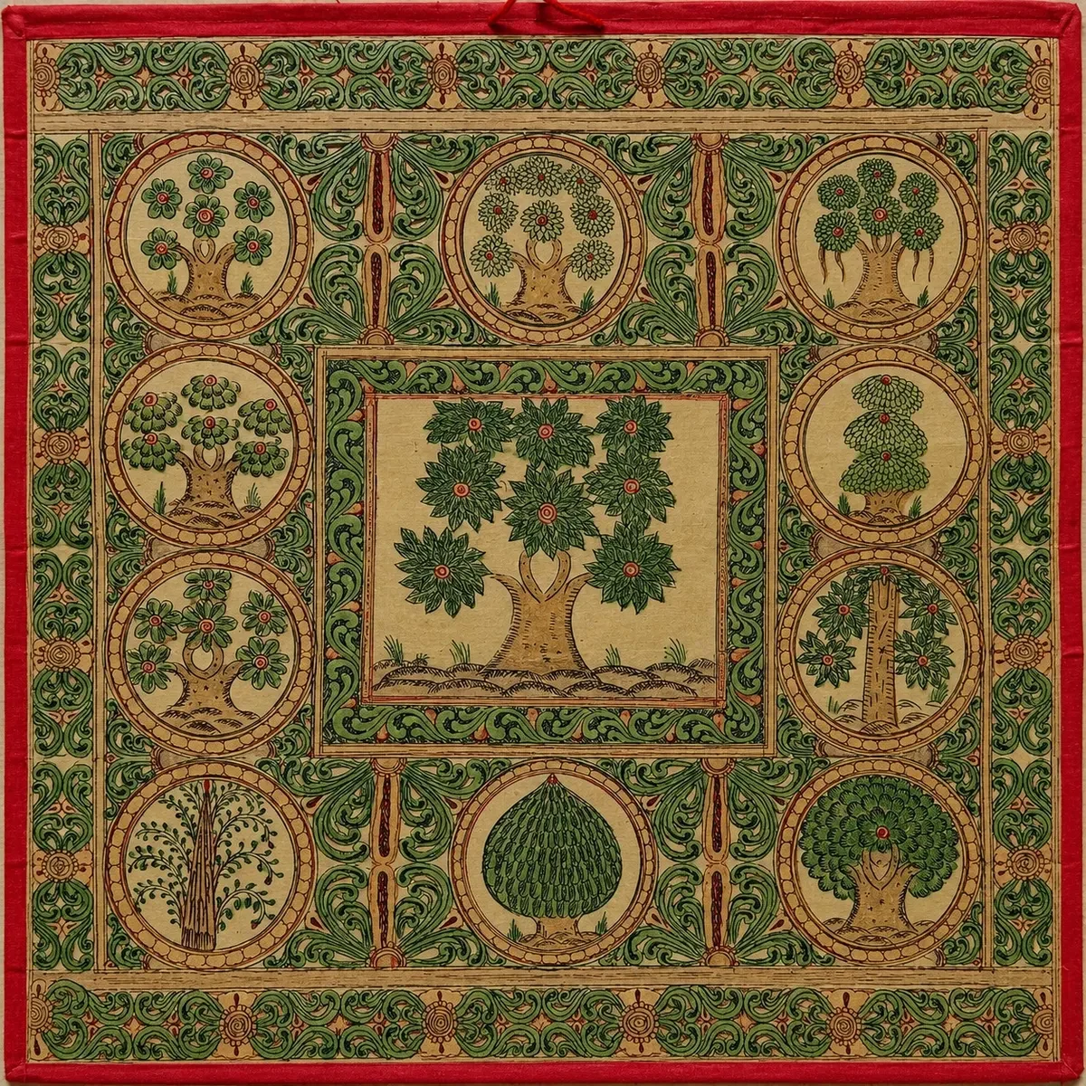 Authentic Handmade Tree of Life Pattachitra Painting | 13 × 13 Inches