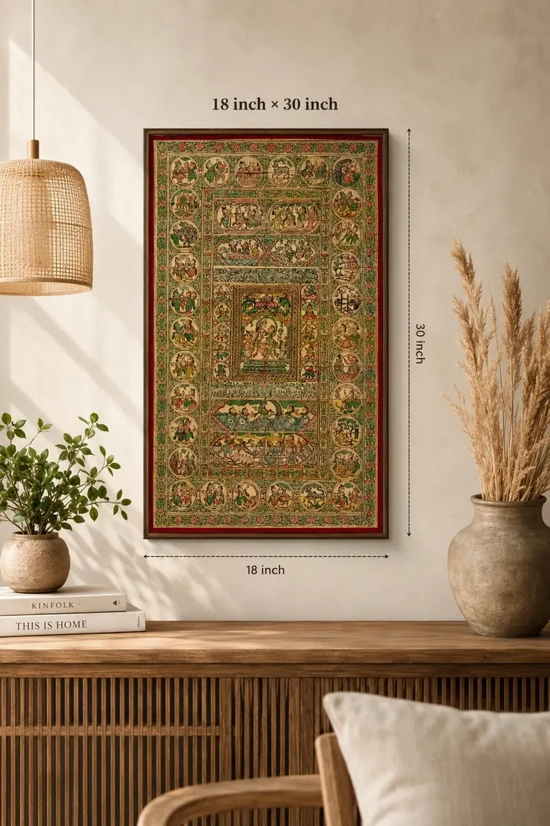 Authentic Hand-Painted Radha Krishna Pattachitra Scroll Art