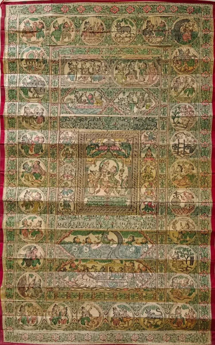 Authentic Hand-Painted Radha Krishna Pattachitra Scroll Art