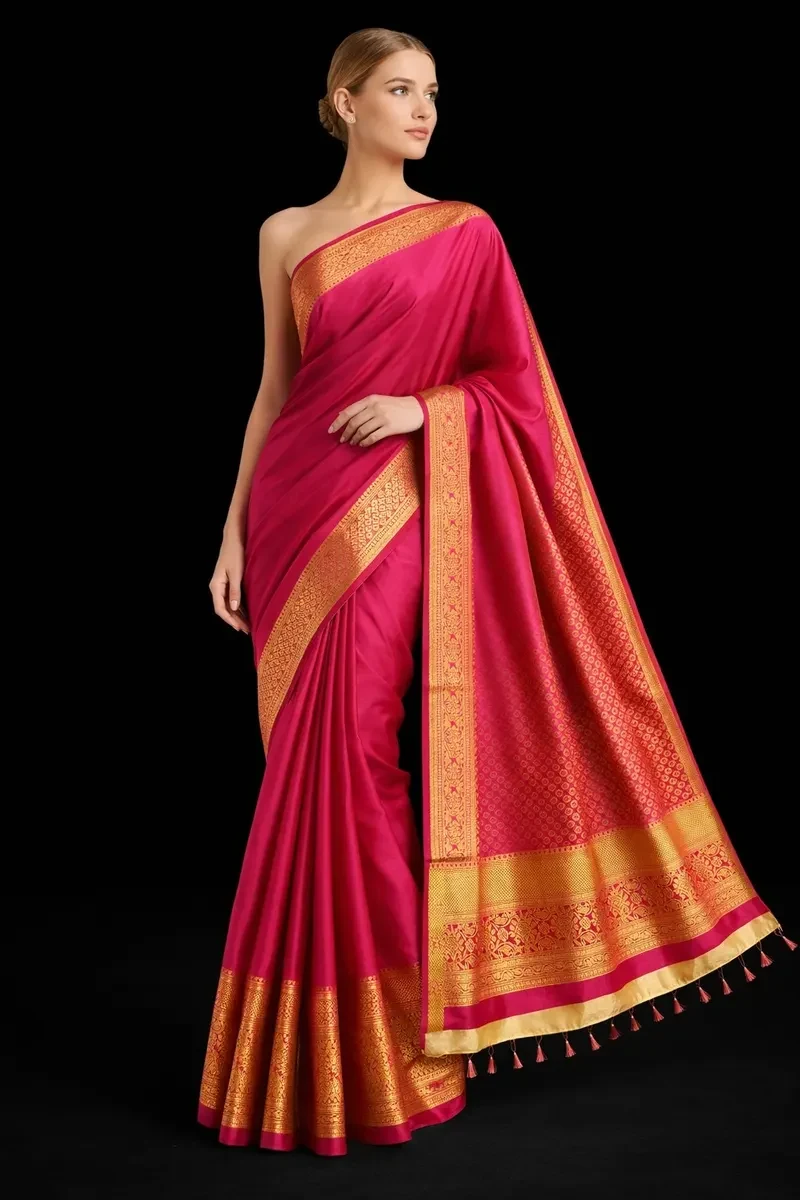 Royal Pink Kerala Zari Kasavu Saree
