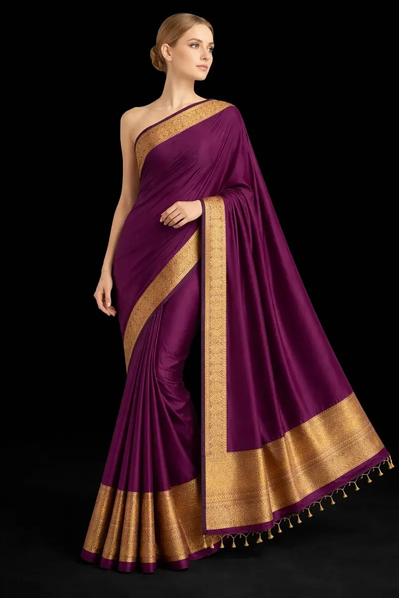 Royal Plum Kerala Kasavu Zari Saree