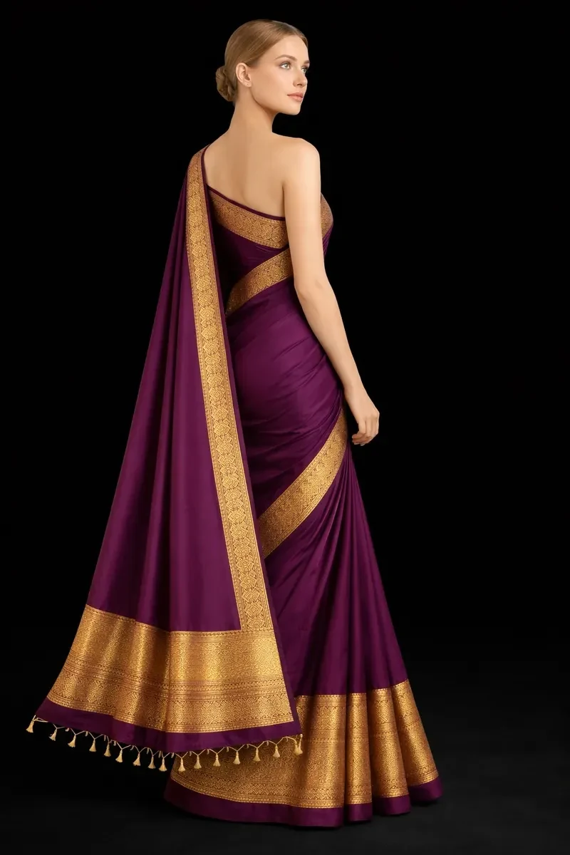 Royal Plum Kerala Kasavu Zari Saree
