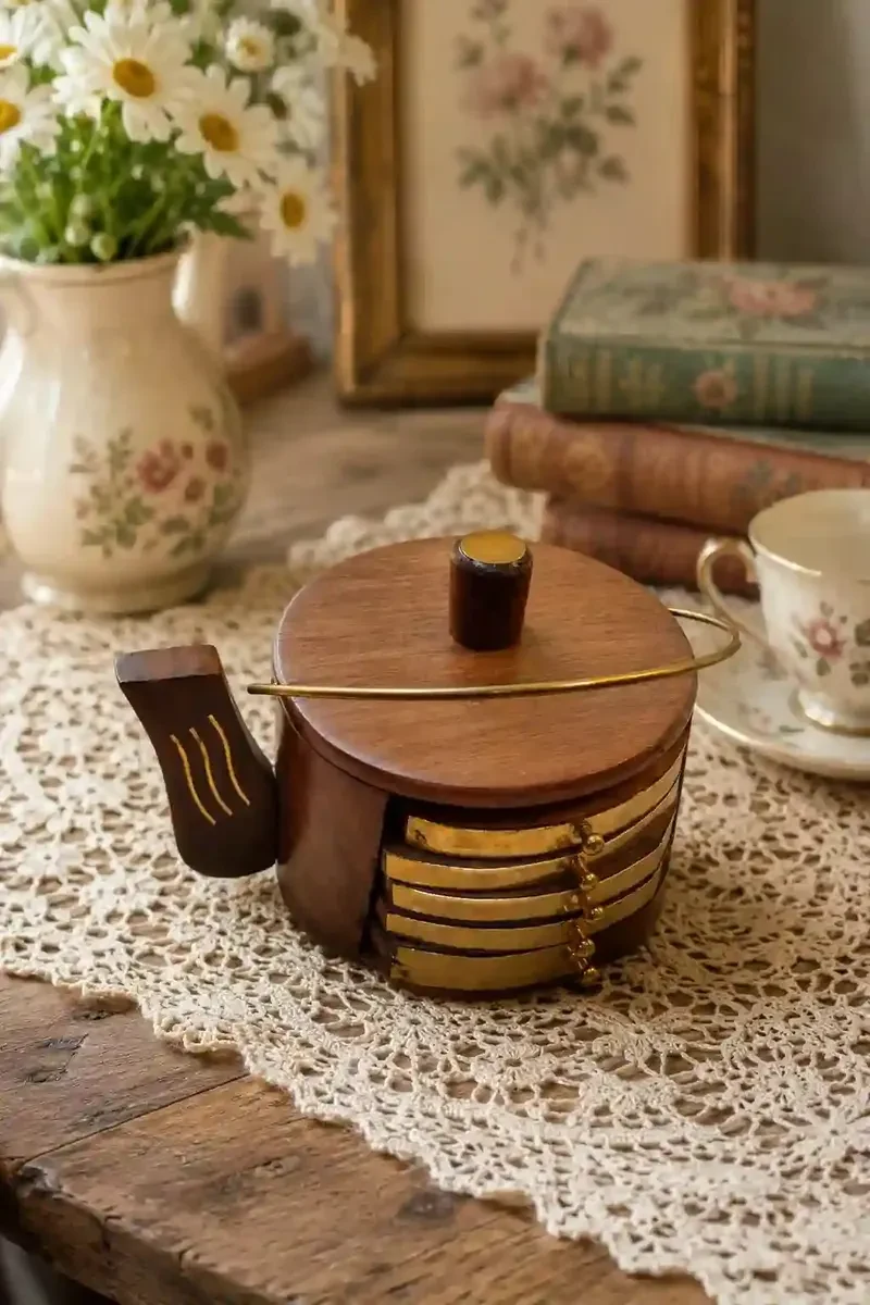 UP Wooden Coaster Set with Holder (Set of 6)