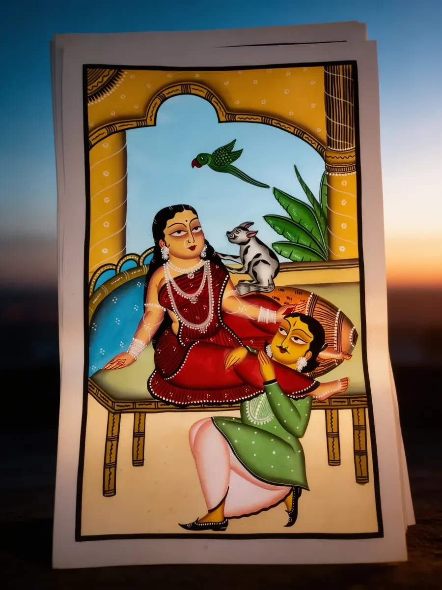 West Bengal Kalighat Painting – Handmade Folk Art Wall Decor (22 × 14 in)