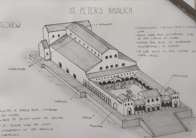 A pencil study of old St Peter's Basilica