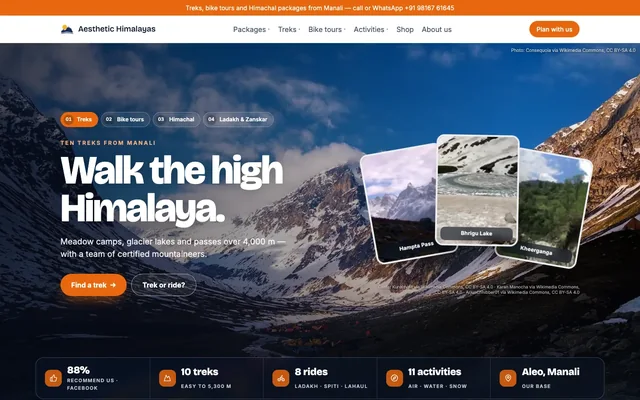 Aesthetic Himalayas: the home page on a laptop