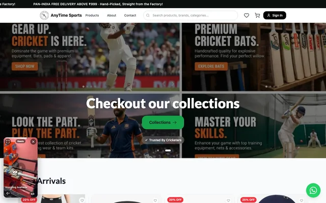 AnyTime Sports: the home page on a laptop