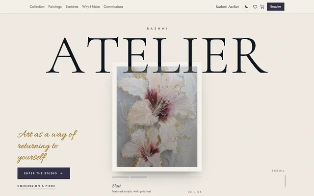 Rashmi Atelier: the home page on a laptop