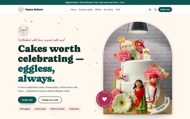 Sapna Bakers: the home page on a laptop