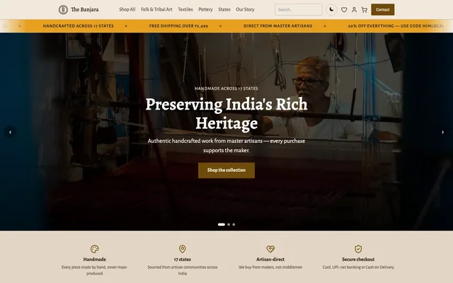 The Banjara: the home page on a laptop